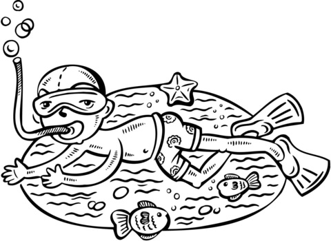 Child Snorkeling Coloring Page